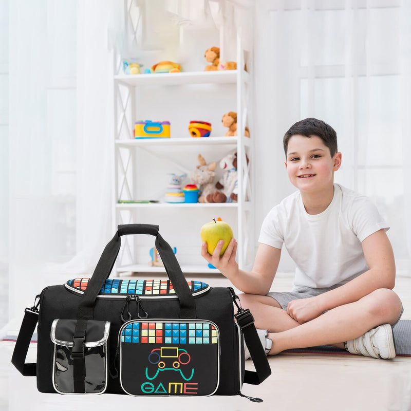 Kids Duffle Bag Boys Overnight Bag for Kids Weekender Travel Bags for Boys Sports Gym Tennis Bags with Shoe Compartment Black Diamond