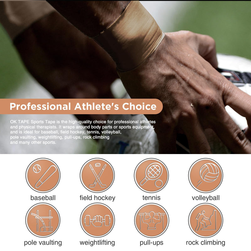 [Australia] - OK TAPE 4 Rolls Athletic Tape, Sports Tape for Injuries, Rigid, Easy Tear Medical Tape, Wrist Tape, No Sticky Residue | Secure Ankle, Finger, Knee- 1.5inch x 15yards (Beige) Beige-4 Rolls 