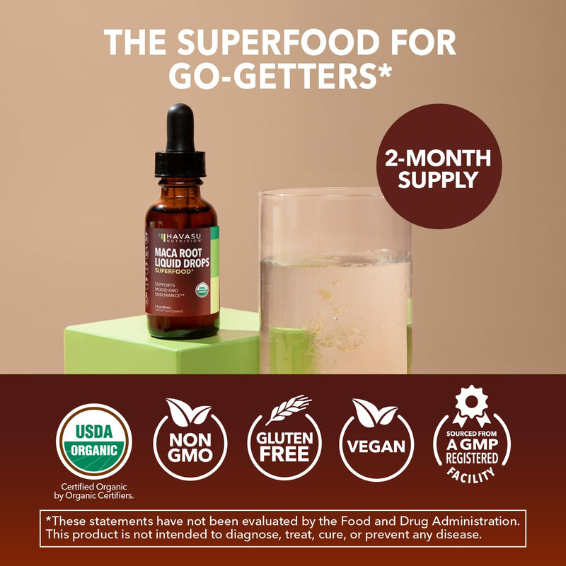 [Australia] - Organic Maca Root Liquid Drops - Supports Hormone Balance, Mood, and Energy in Women and Men - Lepidium Meyenii to Support Performance and Vitality - Non-GMO, Vegan, Unflavored - 60 Servings 