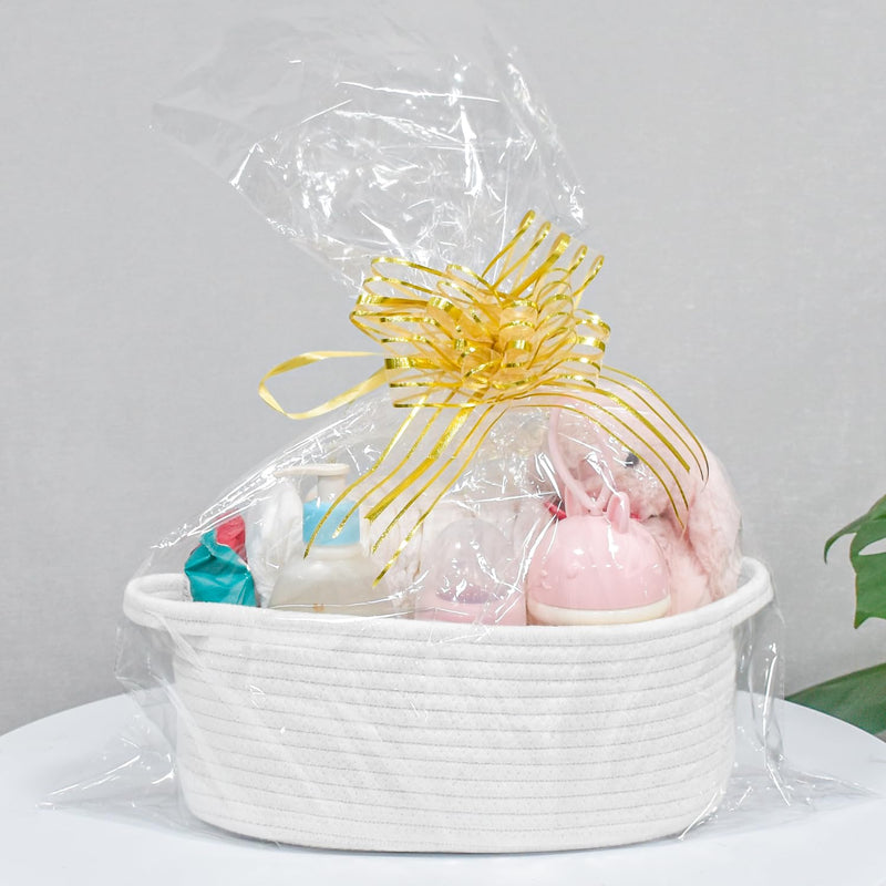 [Australia] - ABenkle Cute Small Woven Basket with Handles, 12"x 8" x 5" Rope Room Shelf Storage Basket Chest Box for Cat and Dog Toys, Empty Decorative Gift - White 1 Pack 