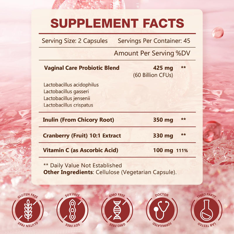 NATURE TARGET Vaginal Probiotics for Women pH Balance, 90 Vegan Capsules | with Prebiotics, Cranberry & Vitamin C, Support Odor Control, Flora Balance, Urinary & Digestive Health 90 Count (Pack of 1)