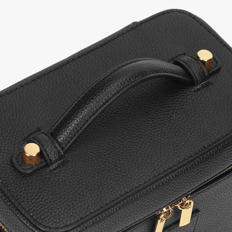 Makeup Bag Vanity Case with Removable Divider Travel Toiletry Bag Portable Cosmetic Bag Makeup Organizer Case (Black) Black