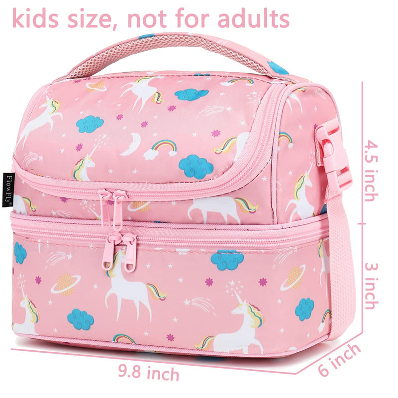 [Australia] - FlowFly Kids Double Decker Cooler Insulated Lunch Bag Large Tote for Boys, Girls, Men, Women, With Adjustable Strap, Unicorn 