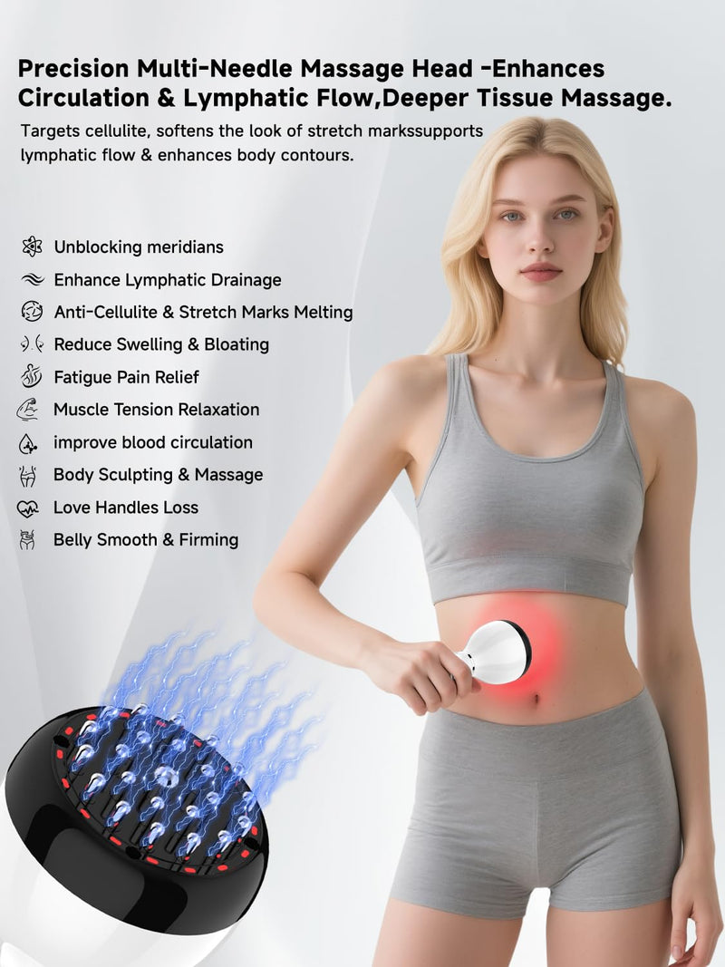 [Australia] - Lymphatic Drainage Massager & Anti Cellulite Massage Tool, Helps Reduce Stretch Marks & Cellulite, for Legs, Arms & Belly, Body Sculpting Machine with Microcurrent & Red-Light & Heat & Vibration 