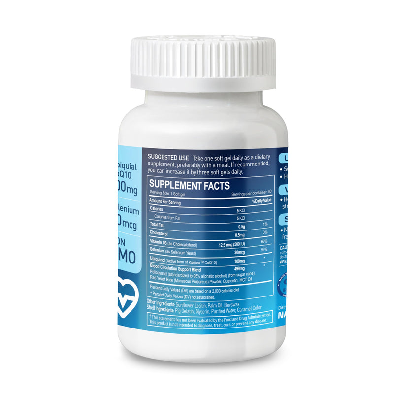 Ubiquinol CoQ10 Plus 100 – Kaneka Ubiquinol, Vitamin D3, Selenium, Circulation Support Blend – 100mg CoQ10 Supplement, 60 Softgels, 60-Day Supply 60 Count (Pack of 1)