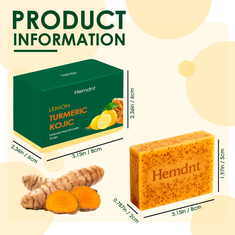 Lemon Turmeric & Kojic Soap, 3PCS Natural Handmade Soap | Infused with Hyaluronic Acid, Vitamin E, Shea Butter | Gently Exfoliates for Smooth, Deep Cleansing for Face and Body (3) 3