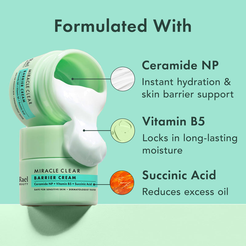 Rael Korean Skin Care - Face Moisturizer, Miracle Clear Barrier Cream (1.8 oz), Blackhead Remover, Pore Control Clay Mask (3.4 fl. oz), Face Wash, Exfoliating Cleanser (5.1 fl. oz)