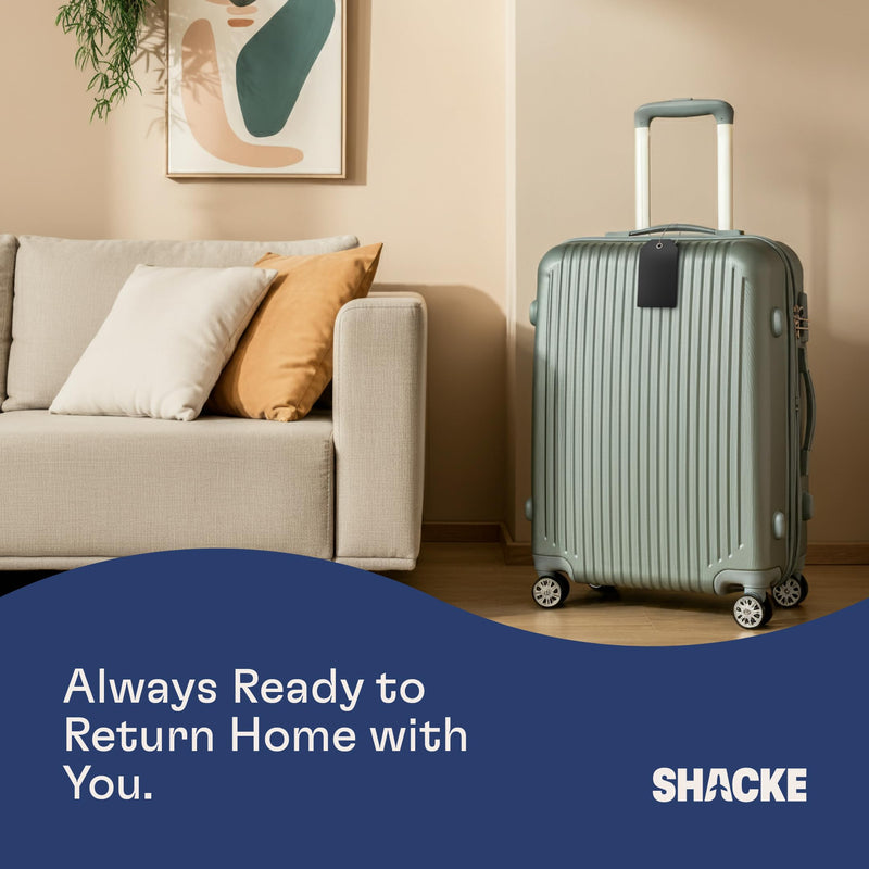 SHACKE | Large Luggage Tag (Black) & Premium 5 Packing Cubes Set (Pure Black) Bundle | Luggage Tag Privacy Cover and Steel Loops | Lightweight Mesh Travel Luggage Organizers with Laundry Bag
