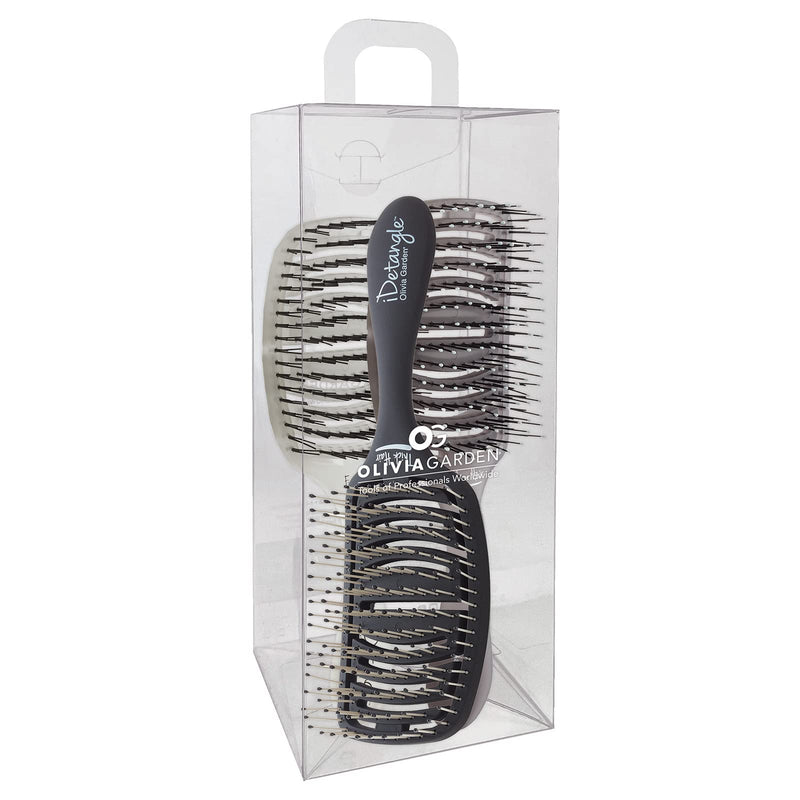 Olivia Garden iDetangle Hair Brush - Dual-Curve Shape, Adjusts Tension by Hair Type 3-Piece Kit