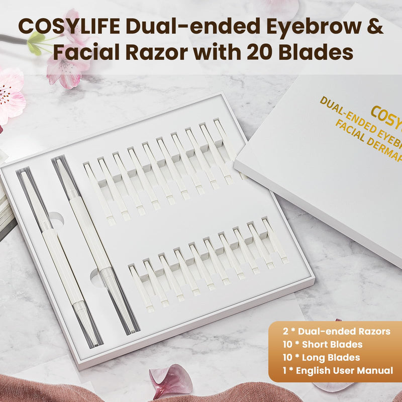 [Australia] - Dermaplaning Tool for Face Eyebrow Razor, Includes 2 Dual End Razors and 20 Blade Refills Exfoliating Face Razors for Women Facial Razor for Peach Fuzz and Eyebrow Starter Kit 