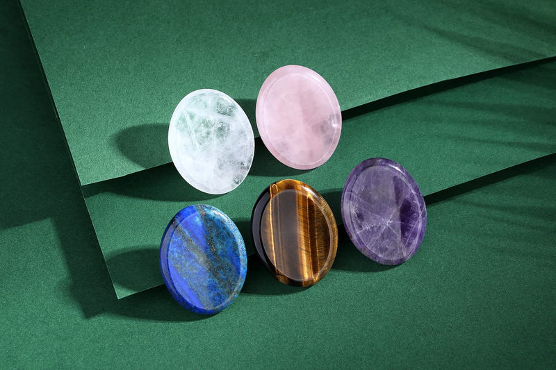 [Australia] - Thumb Worry Stone for Anxiety Healing Crystals Sets 2PCS Amethyst Rose Quartz Hand Carved Stones Gemstone Pocket Natural Stone Meditation Reiki Oval Shaped Palm Stone Therapy 1-amethyst+rose Quartz 