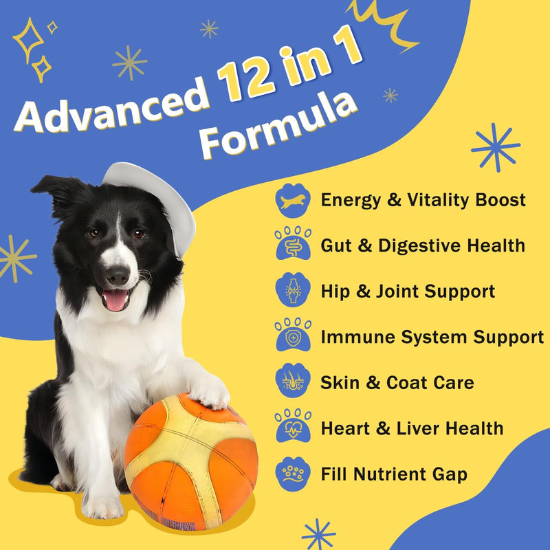 Dog Vitamins for Overall Health with Minerals, Multivitamins for Dogs for Immune Support, Digestive Health, Joint, Hip, Skin and Coat Care with Probiotics, Glucosamine, Enzymes, 120 Freeze Dried Chews - PawsPlanet Australia