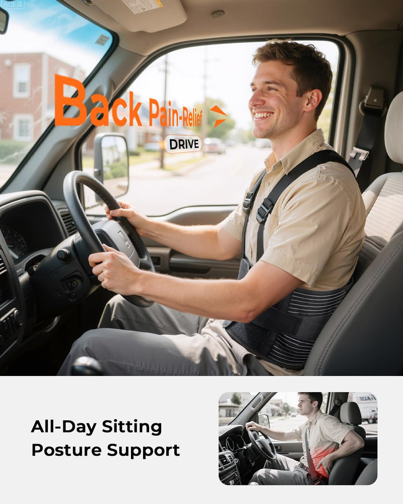 [Australia] - Ultra Breathable Work Back Brace for Men & Women [Upgraded Medical-Grade Support] Lower Back Support Belt with Removable Suspenders - Pain Relief for Lifting, Warehouse, Construction, Moving Black Medium 