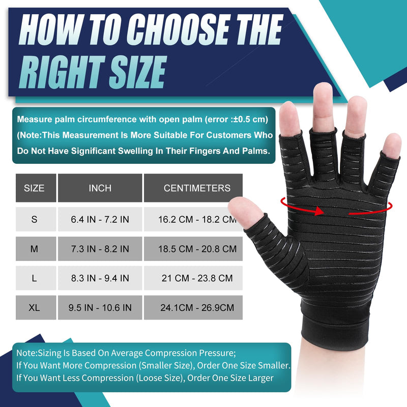 [Australia] - DRNAIETY Copper Arthritis Compression Gloves- Arthritis Gloves for Men & Women, Relieve Hand Rheumatoid, RSI, Joint Pain, Tendonitis, Swelling, Anti-Slip Fingerless Arthritis Gloves for Work(S) Small 
