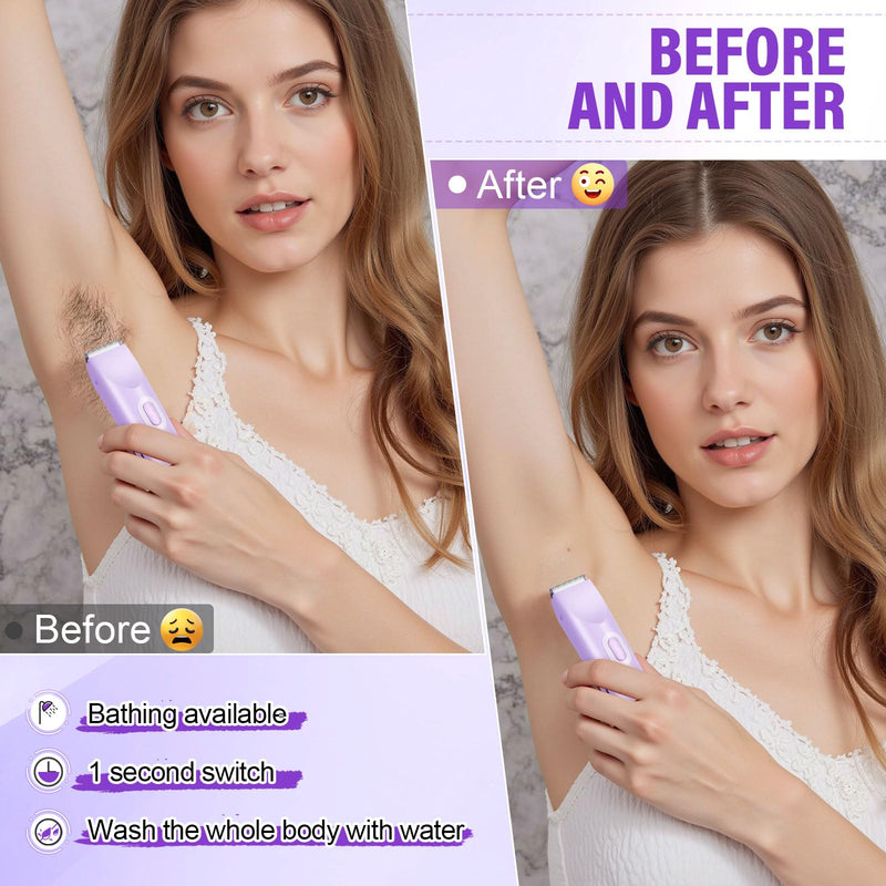 [Australia] - Women's Bikini Trimmer, 2-in-1 Electric Shaver for Bikini Line, Legs, Underarms, Face - Waterproof Women's Electric Shaver for Sensitive Skin, USB Rechargeable(Purple) Purple 