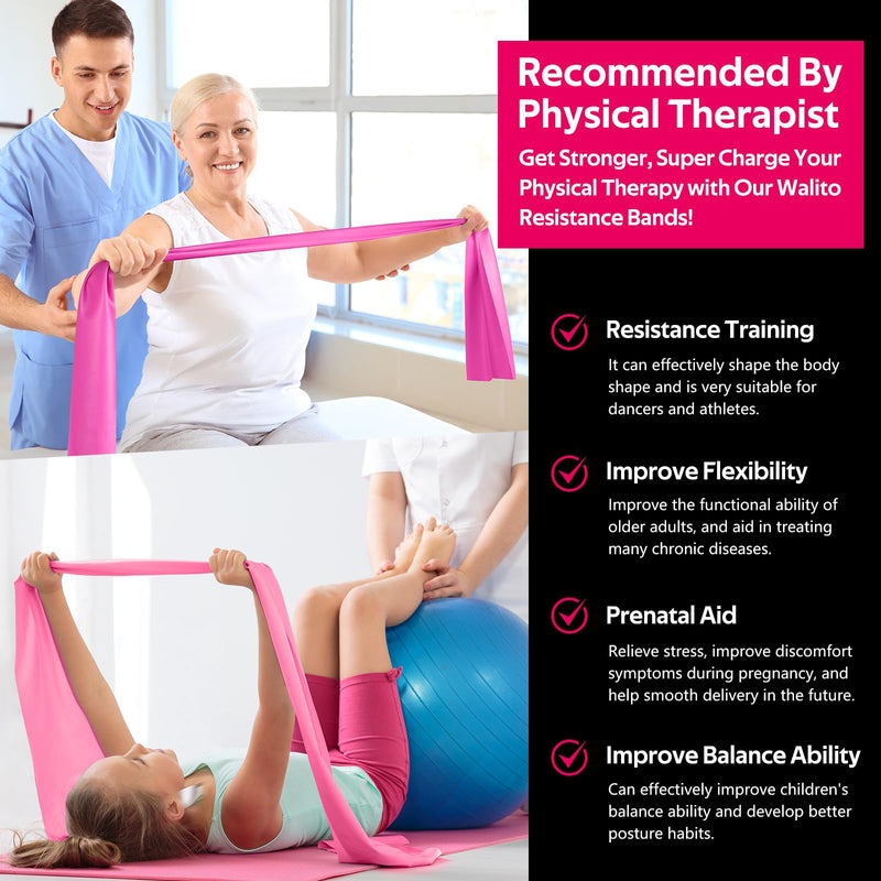 [Australia] - WALITO Resistance Bands for Working Out, Exercise Bands for Women and Men, Workout Bands for Physical Therapy, Stretch, Recovery, Pilates, Rehab, Strength Training and Home Gym 5FT 1.Pink 