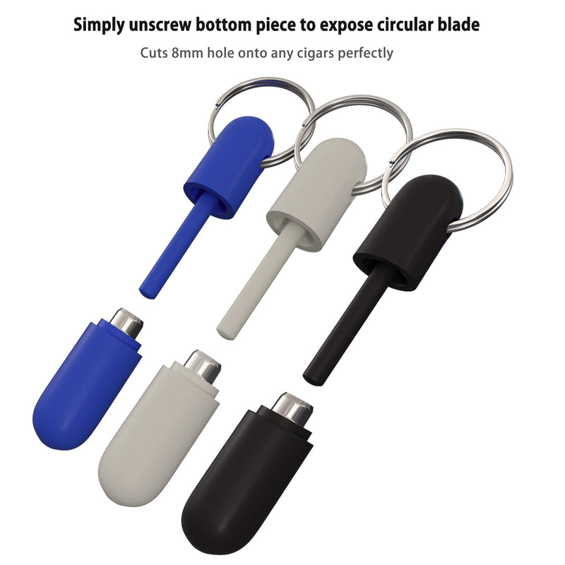 [Australia] - Cigar Punch Set of 3 Cigar Accessories Bullet Style Plastic Keychain Punch with 8 mm Hole (White & Black & Blue) 3&color 