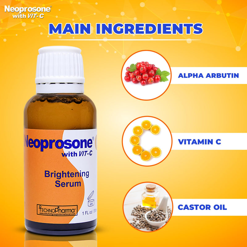 Neoprosone, Vitamin C Serum for Face | 1 Fl oz / 30ml | Brightening Serum For Dark Circle, Wrinkles | with Alpha Arbutin and Castor Oil 1 Fl Oz (Pack of 1)