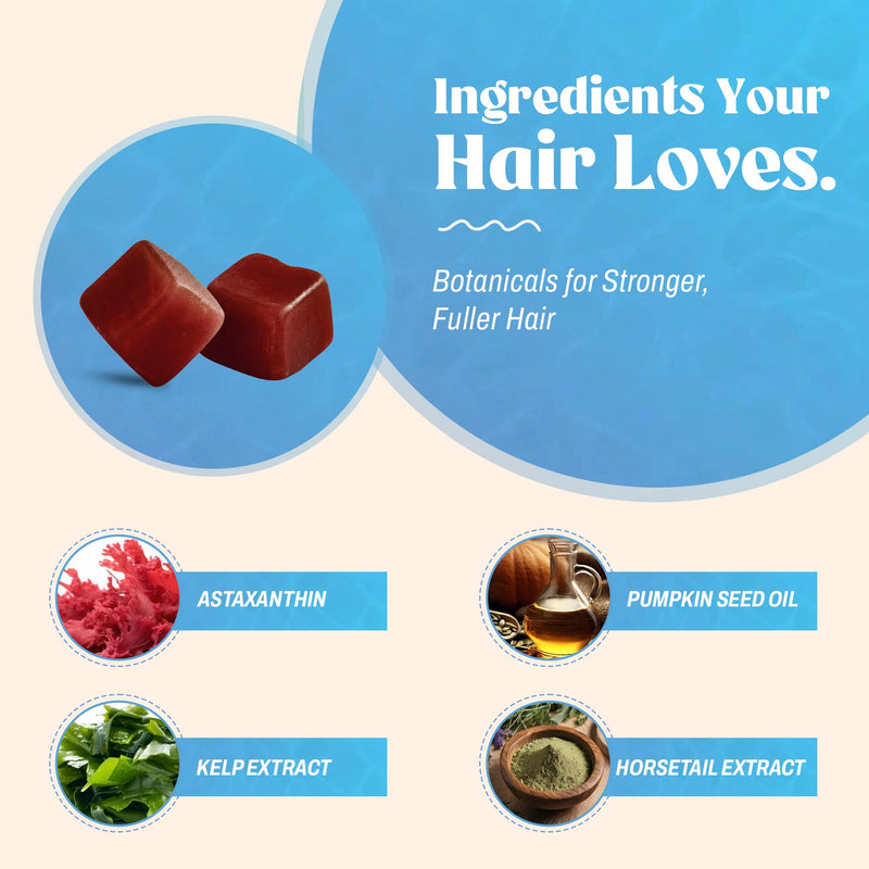 Akasha Superfoods Grow Hair & Beauty Gummies, Zinc & Astaxanthin, 60ct | Plant-Based with Vitamin E, Kelp & Pumpkin Seed; Gluten Free, Vegan, American Made; For Women & Men