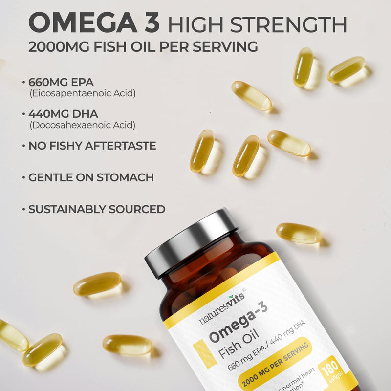 Omega 3 Capsules High Strength, 90 Serves - 660mg EPA and 440mg DHA - Fish Oil Supplements and Fatty Acids for Heart and Eye Health