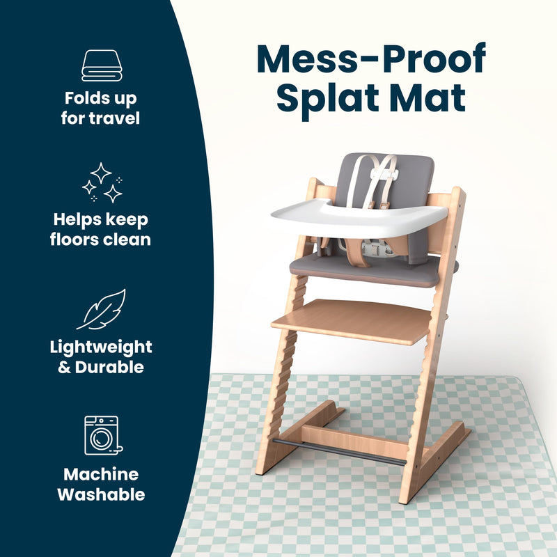 [Australia] - Tiny Twinkle Mess-Proof Splat Mats for Under high Chairs or Table Cover Art Projects for Baby and Toddler - Waterproof, Washable Floor or Table Splash mat 51" x 51" (Sage Checkers) 51x51inch Sage Checkers 