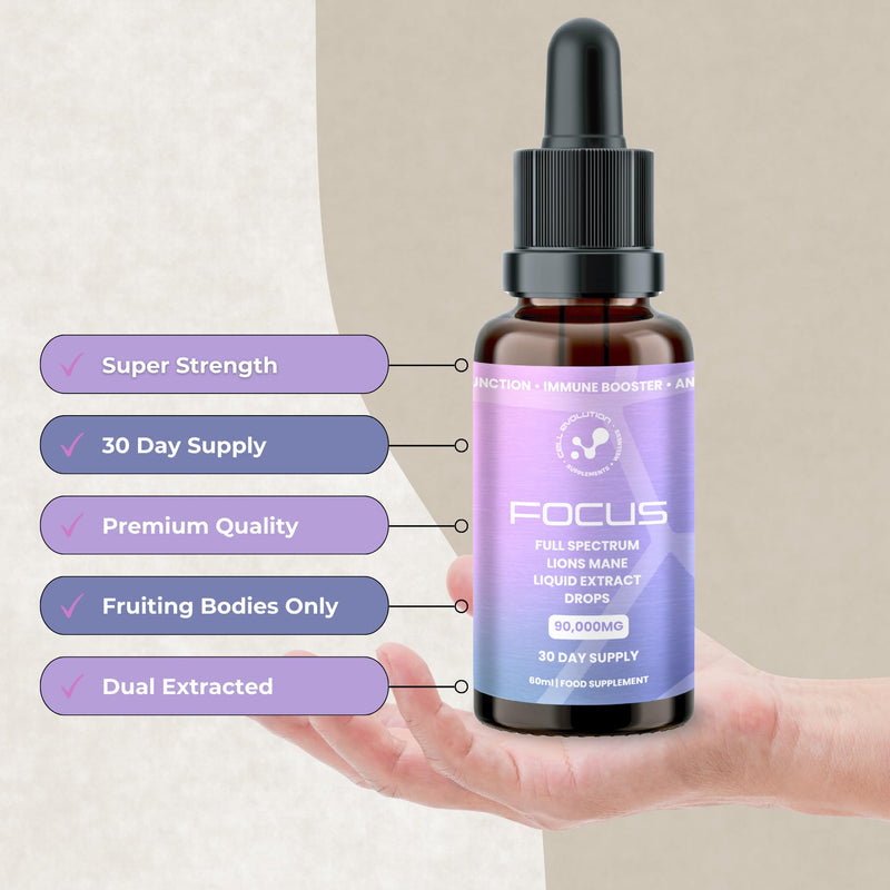 Lions Mane Full Spectrum Liquid Mushroom Drops Supplement, Super Strength 90,000mg (15:1), Increased Focus, Energy & Decreased Brain Fog, Natural & Suitable for Vegans