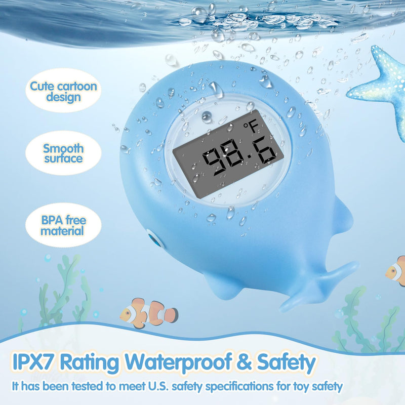 Baby Bath Thermometer, Whale Bath Thermometer Baby Safety, BPA-Free Bath Tub Thermometer, Temp Warning Water Thermometer & Room Thermometer, Bath Thermometer for Pregnancy, Infants, Newborn Blue