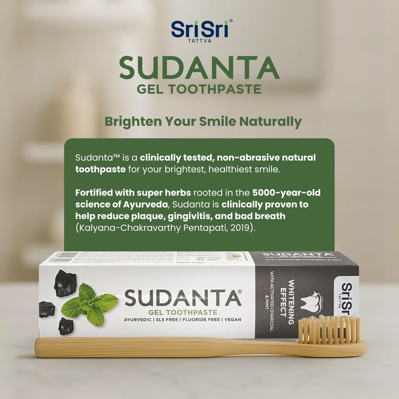 [Australia] - Sri Sri Tattva Sudanta Charcoal Toothpaste Gel – SLS, Fluoride Free Herbal Toothpaste with Neem & Ayurvedic Herbs – Natural Teeth Whitening, Fresh Breath, Oral & Gum Health – 100g Tube (Pack of 3) 3.53 Ounce (Pack of 3) 