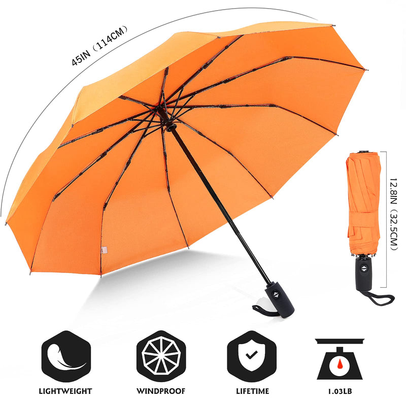 ZOMAKE Travel Umbrella Compact - 10 Ribs Portable Collapsible Umbrellas for Rain Windproof - Paraguas Automatic Small Folding Umbrella Lightweight Packable Umbrella for Women Men - Orange&Navy Blue