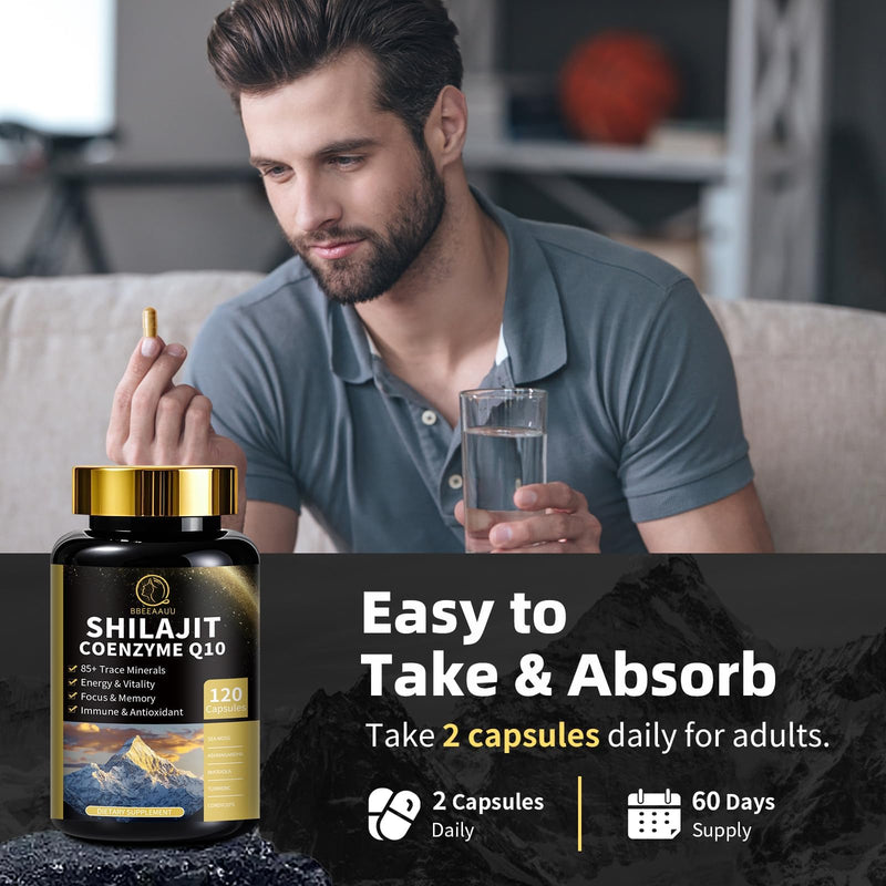[Australia] - Shilajit for Men with Sea Moss & Ashwagandha,12 in 1 Himalayan Shilajit Supplements Capsules with Coenzyme Q10, Fulvic Acid & Humic Acid, Lion's Mane, Support Energy & Immunity, 120 Counts 120 Count (Pack of 1) 