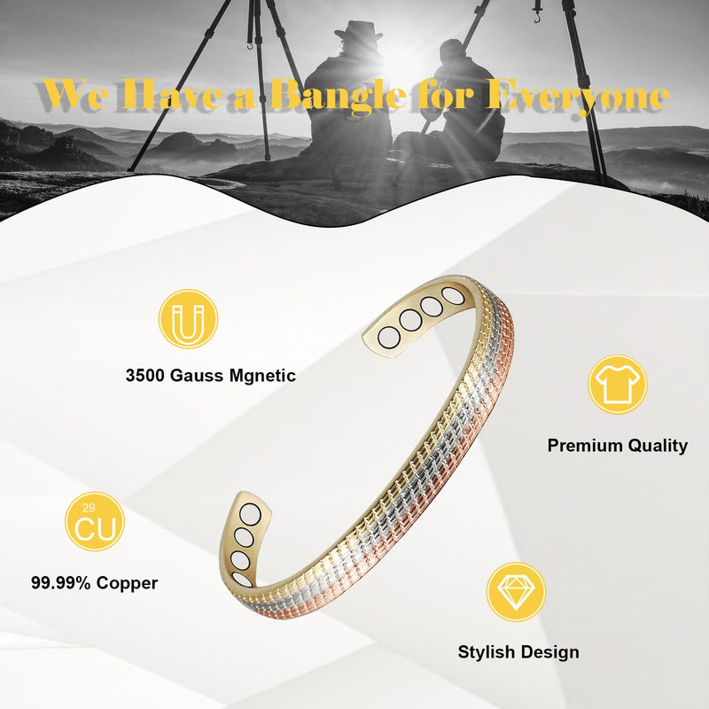 [Australia] - Copper Bracelet for Women for Arthritis, 6.5'' Tricolor 99% Pure Copper Adjustable Bracelet with 3500 Gauss Magnets,Copper Jewelry Gifts 