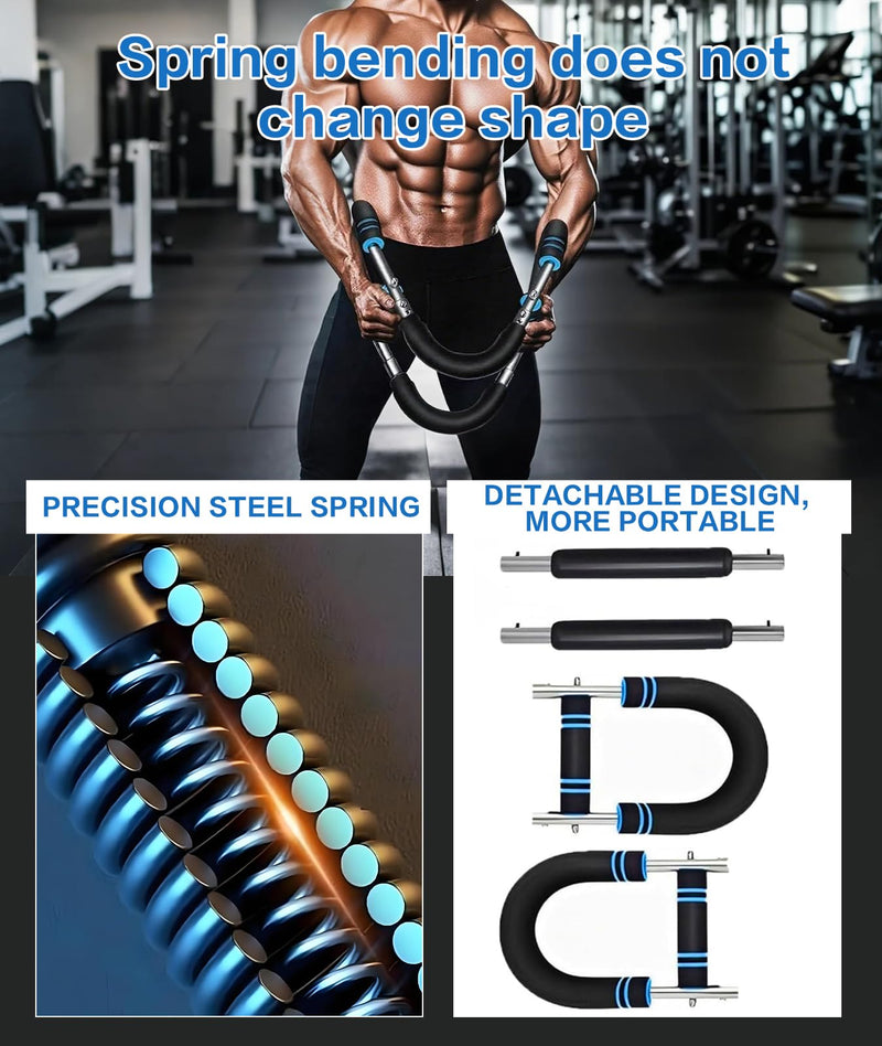 [Australia] - Twister Arm Trainer, 40-100lb Adjustable Chest Workout Equipment with 4 Spring & Training Poster, Power Twister Bar Arm Trainer, Portable Power Twister Bar, Detachable Design Fitness Anywhere 