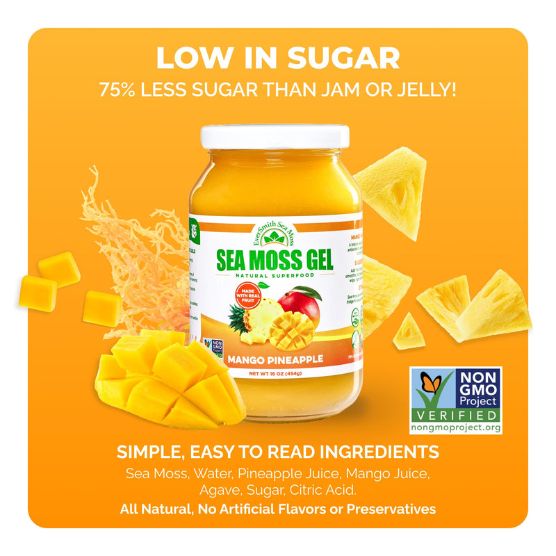 Wildcrafted Irish Sea Moss Gel, Mango Pineapple, 1 Jar | Made in USA, Rich in Nutrients, Sea Moss Gel Raw, Vegetables & Fruits, Sustainably Harvested, Essential Vitamins and Minerals