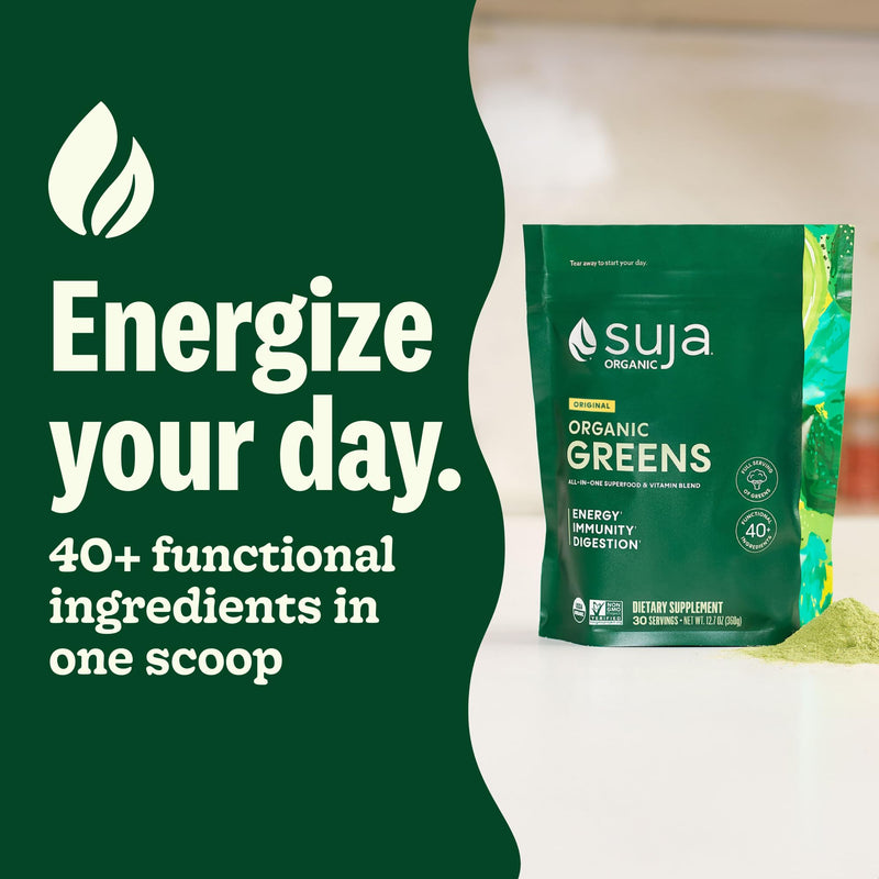 [Australia] - Suja Organic Greens Powder Probiotic Blend, Spirulina, Daily Superfood Drink or Smoothie Mix for Immune Support, Digestion, & Energy, Vegan, Gluten Free, Non GMO, 30 Servings 12.7 Ounce (Pack of 1) 