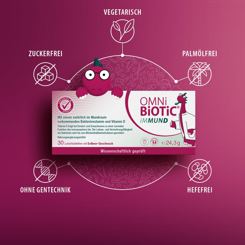 [Australia] - OMNi BiOTiC iMMUND | 60 lozenges | 1 bacterial strain | 1 billion germs per lozenge | Vitamin D | Vegetarian | Sugar free | For daily use | For adults and children 60 pieces 