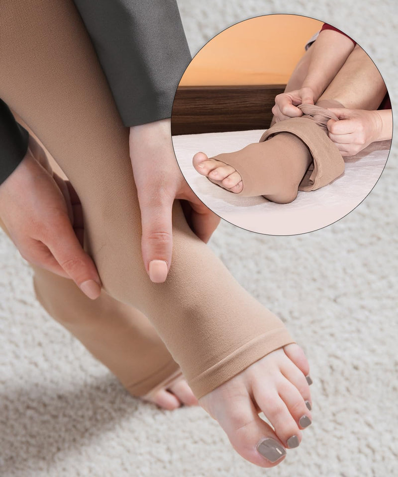 [Australia] - Open Toe Medical Compression Stockings Women & Men 20-30 mmHg Class 2, Size S-4XL, Compression Socks Support Stockings for Varicose Veins Edema Flight XXL Black 