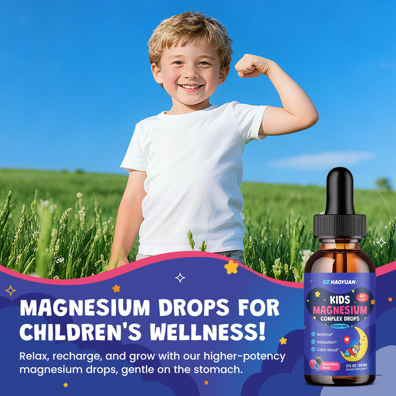 Kids Magnesium Liquid-Magnesium Glycinate Drops for Kids, Citrate Liquid with L-theanine, Chamomile & Vitamin B6 for Sleep, Relaxation, Calm & Focus - Mixed Berry Flavor 2 Fl Oz, 2 Pack 2 Fl Oz (Pack of 2)