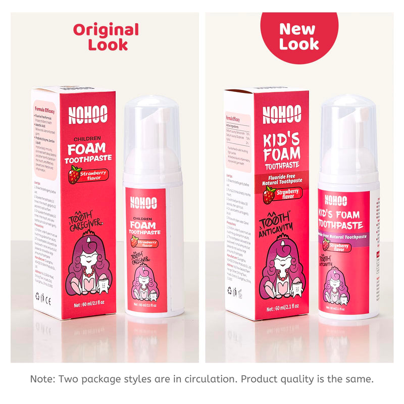 [Australia] - NOHOO Fluoride Free Foam Toothpaste Kids Fruit Flavour,Natural Training Toothpaste for Baby Toddler Children Oral Cleaning and Cavity Protection Strawberry Orange Peach Cantaloupe Strawberry+Orange+Peach+Cantaloupe 2.1 Fl Oz (Pack of 4) 