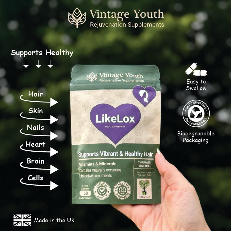 LikeLox Hair Growth Supplement for Women & Men – Biotin, Zinc, Silica & Iron | Thicker Strands & Reduced Thinning Support | Vegan Vitamins for Regrowth, Strength & Volume | UK Made