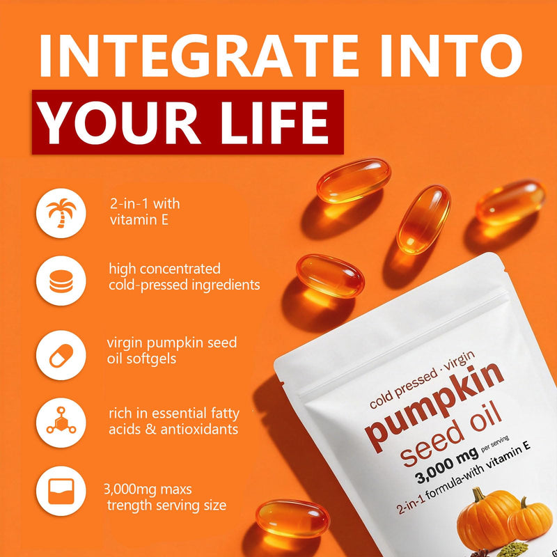 Pumpkin Seed Oil Capsules, 180 Softgels | Cold-Pressed 4:1 Extract 3000mg | Supports Prostate, Bladder & Hair Health | Rich in Omega 6&9, Phytosterols | Non-GMO, Gluten-Free White
