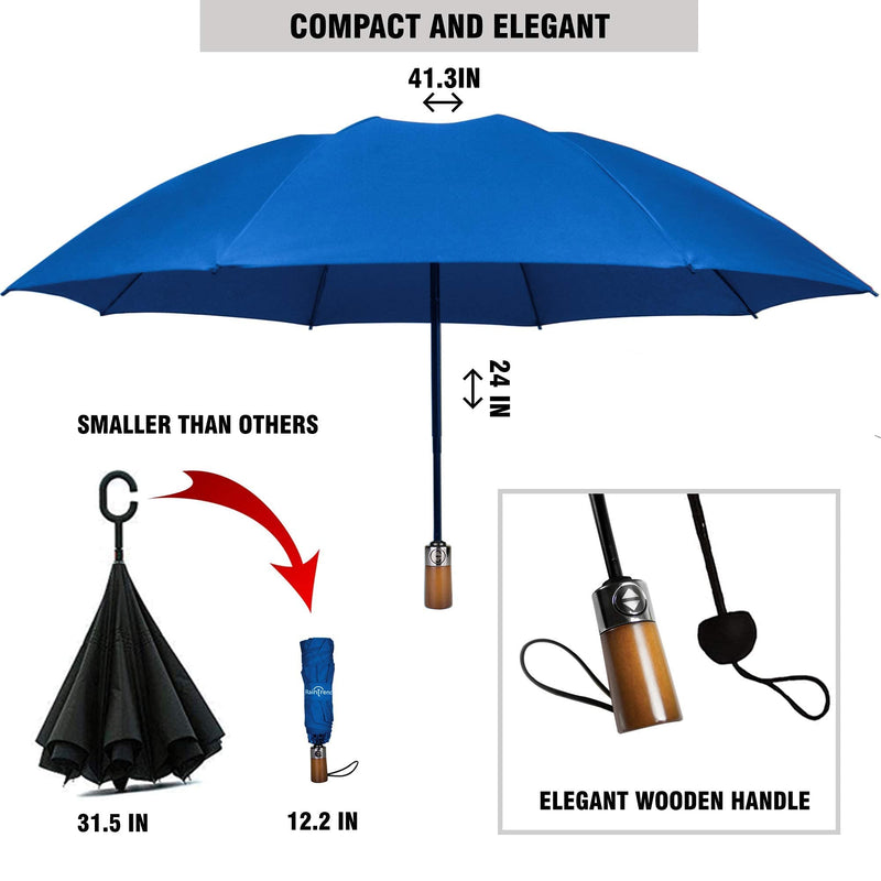 NEW 2 PCS Umbrellas for Rain Auto Open and Close Folding Umbrella Windproof Sturdy Unbreakable Umbrellas with Wooden Handle for Women Men - Bundle