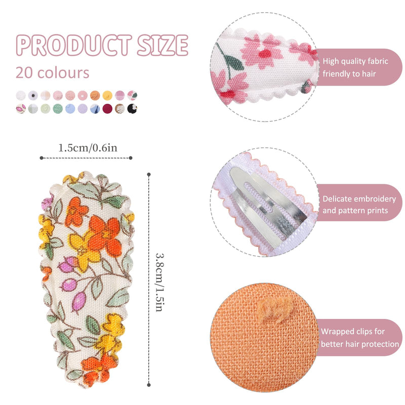 [Australia] - 40 PCS Snap Hair Clips for Girls Flower Patterns Toddler Hair Clips 1.5" Wrapped Mini Baby Hair Clips Cute Baby Girls Fine Hair Barrettes Hair Accessories for Baby Girls Infants Toddler 40 PCS 