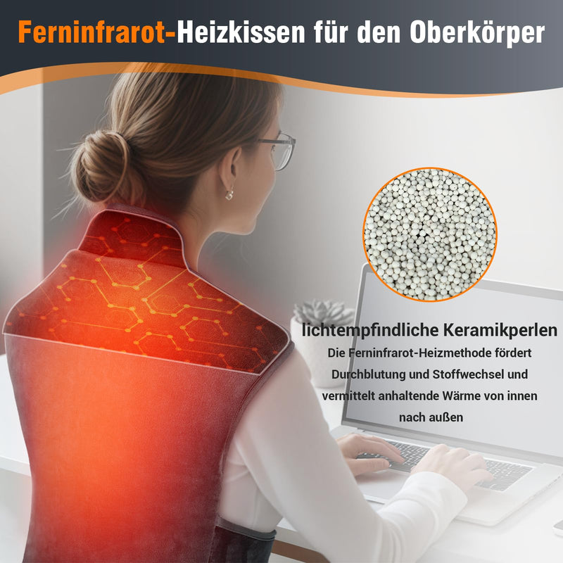 [Australia] - Comfytemp infrared weighted heating pad for neck, shoulder and upper back, 1.1 kg heat pad with 6 heat levels 1-3 h automatic switch-off, 57x50cm Electric upper body warmer Machine washable 57 x 50 cm 