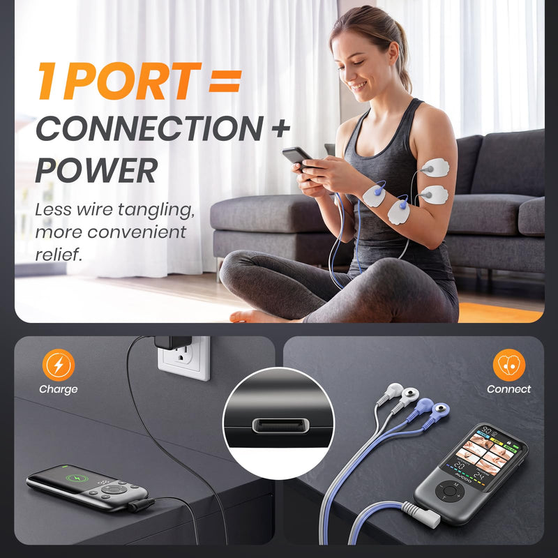 AVCOO 24 Modes TENS Unit Muscle Stimulator for Pain Relief, Color Screen | 3-in-1 EMS Massage Machine for Drug-Free Shoulder, Back Pain Relief Therapy, 30 Levels Electronic Pulse Massager, 10 Pads
