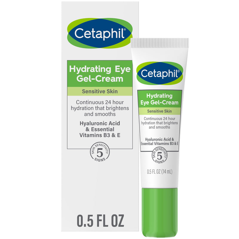 Cetaphil Hydrating Eye Gel-Cream, With Hyaluronic Acid, 0.5 fl oz, Brightens and Smooths Under Eyes, 24 Hour Hydration for All Skin Types, (Packaging May Vary) 0.5 Fl Oz (Pack of 1)