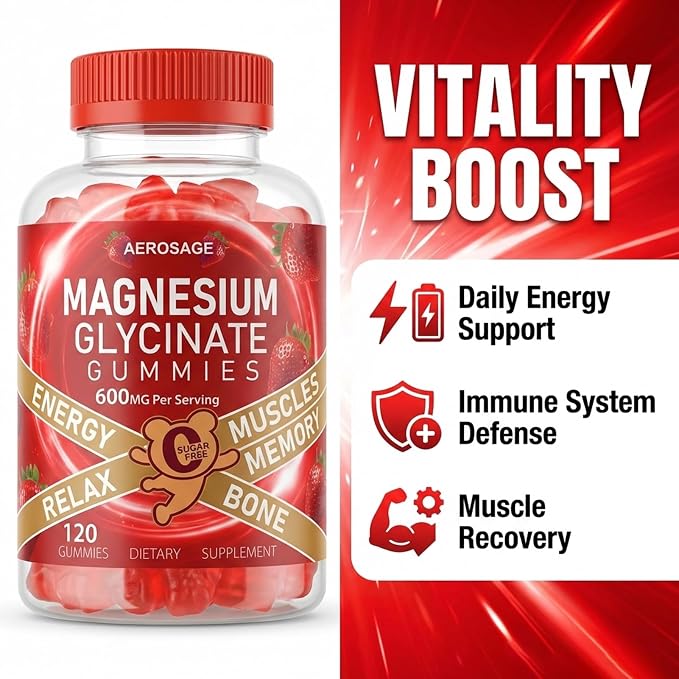 Magnesium Glycinate Gummies 600mg, Sugar Free Magnesium Gummies for Adults | High Absorption Magnesium Supplement, Chewable Potassium Supplements for Body Support, Zzz and Relaxation, 120 Count Raspberry 120 Count (Pack of 1)
