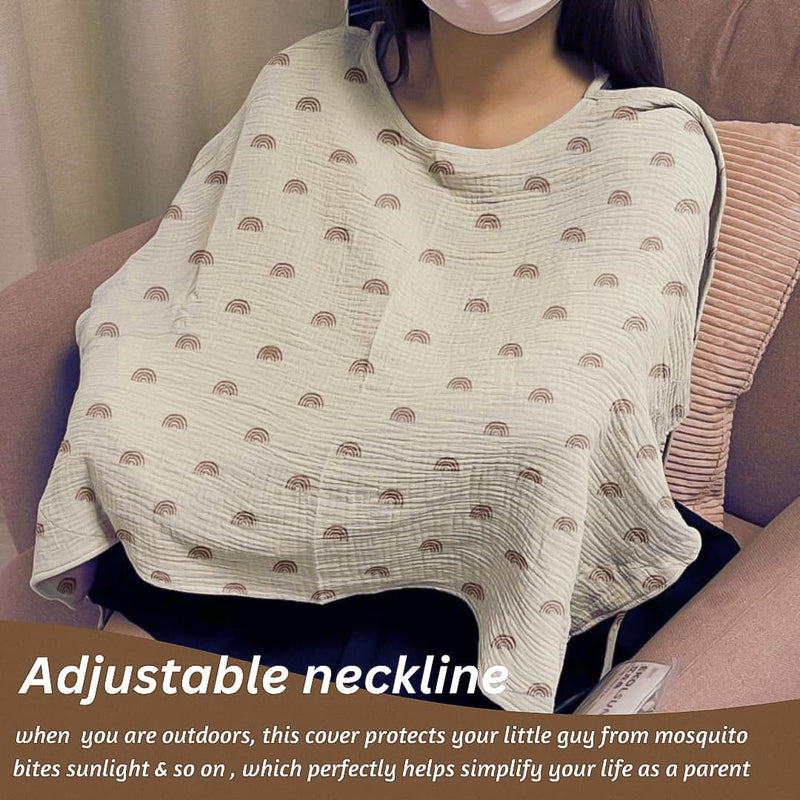 [Australia] - Multifunctional Muslin Nursing Cotton Cover for Baby Breastfeeding with Adjustable Mom Privacy & Arch Neckline - Nursing Apron Cover - Stroller Cover Car Seat Cover Boho Rainbow 