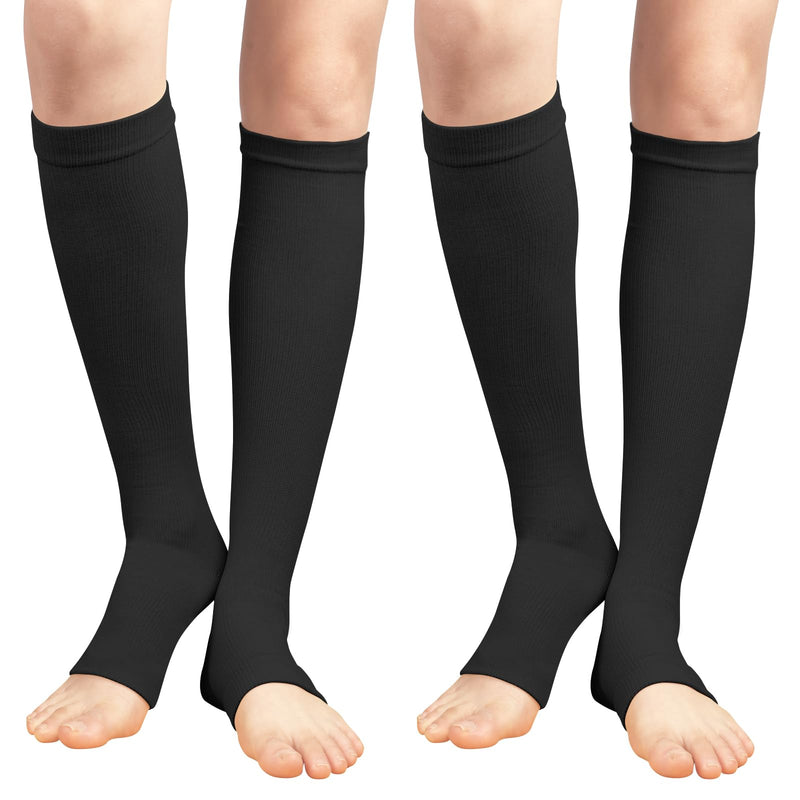 [Australia] - ACWOO compression stockings for women and men, 2 pairs of support stockings, medical compression socks with 15-20 mmhg thrombosis stockings, open toe compression socks for running, sports, flights, cycling (black) 2 pairs - one size black 