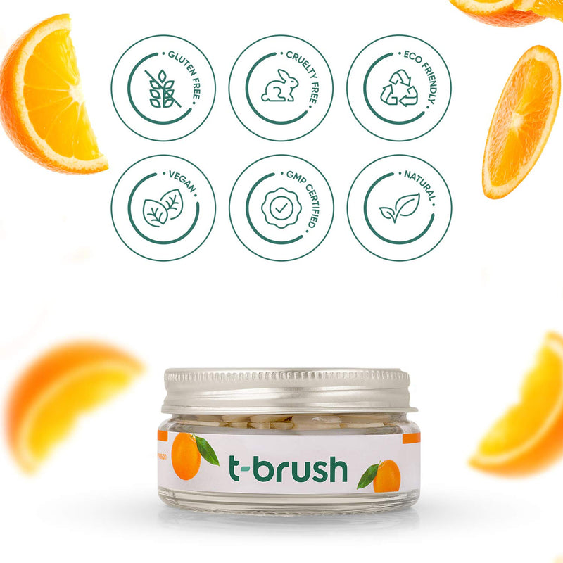 [Australia] - T-brush Whitening Travel Toothpaste Tablets Natural Ingredients, SLS Free, Gluten Free, Cruelty Free, Eco Friendly Packaging, Vegan - Orange Flavoured- Fluoride Free- 90 Tablets 