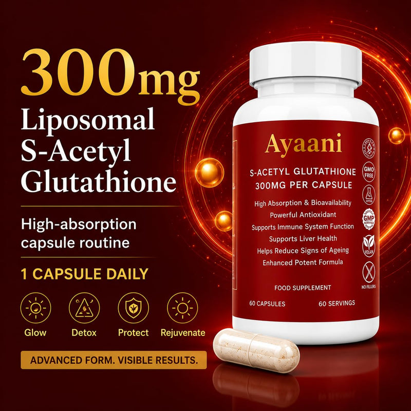 Liposomal S-Acetyl Glutathione Supplement 300mg | S-Acetyl L-Glutathione Capsules | High Absorption, Skin Brightening, Dark Spots, Liver Detox & Immune Support | Vegan | 60 Capsules